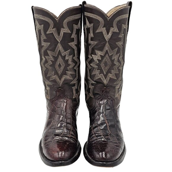 Bias Cut Alligator Cowboy Boots Vintage Exotic Custom 7.5D Brown Gator Western - Picture 1 of 16